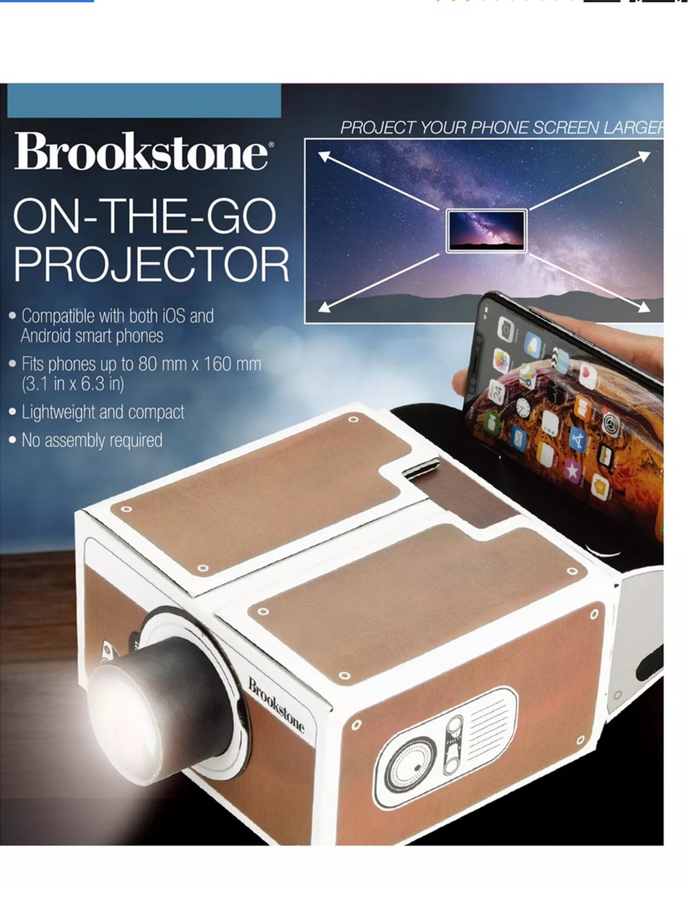 Brookstone Brown & White Portable On the Go Smartphone Projector